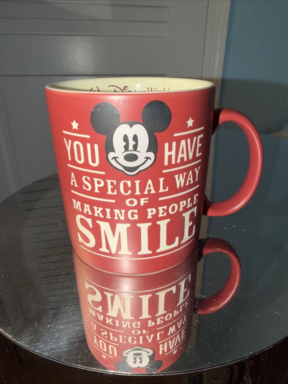 Authentic Walt Disney World Mickey Mouse Quote Mug Oversized 4”w x 4.5”h Red